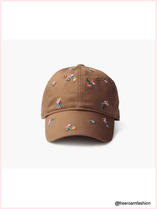 100% Cotton Baseball Cap, Embroidered Floral, Adjustable Strap, Classic 6 Panel main image 5